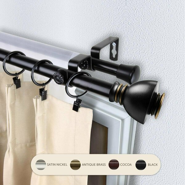 Kd Encimera 0.8125 in. Kingsly Double Curtain Rod with 48 to 84 in. Extension, Black KD3726112